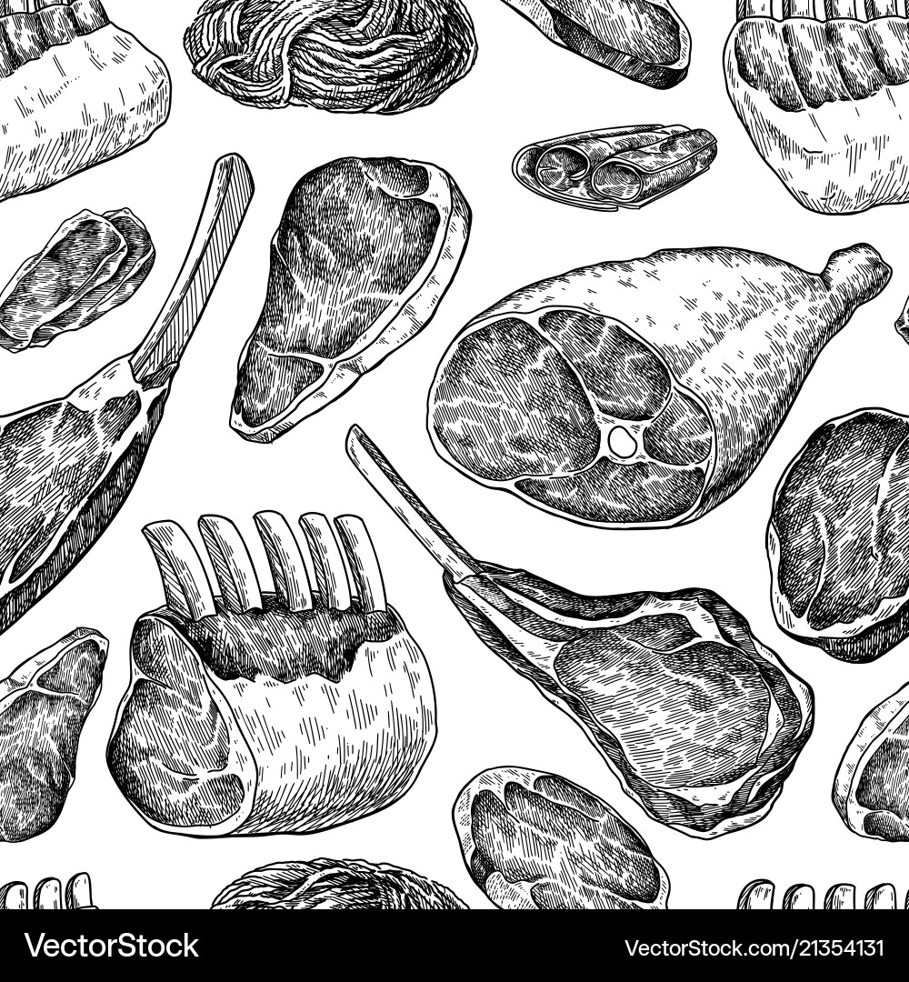 Raw Meat Pattern - Seamless Texture Vector Image