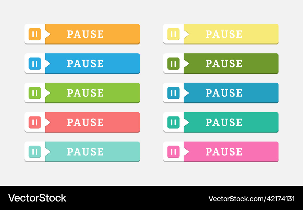 Set of colored buttons labeled pause vector image