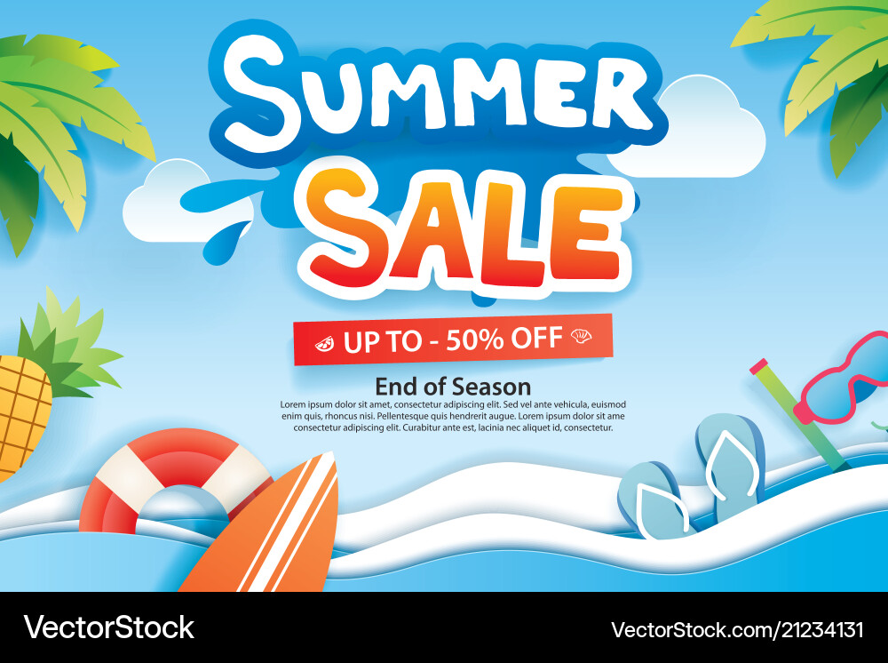 Summer sale with paper cut symbol and icon Summer sale with paper cut symbol and icon vector image