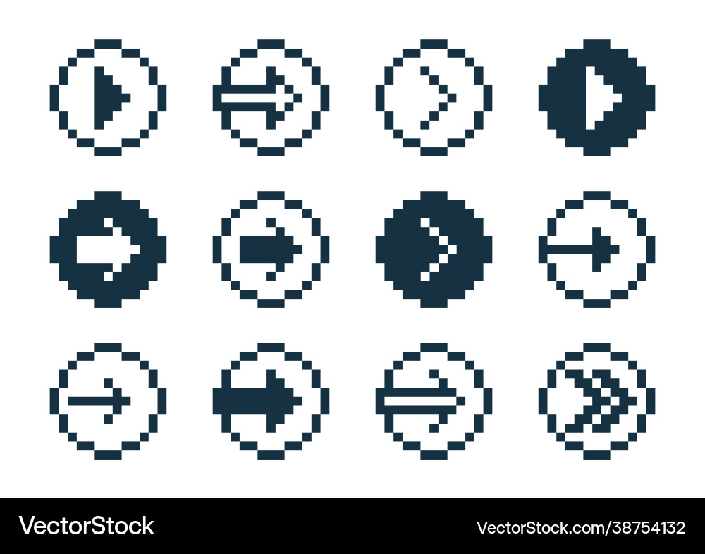 8 bit pixel arrows in circles set icons 8 bit pixel arrows in circles set icons vector image