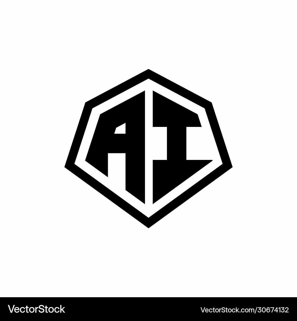 Ai monogram logo with hexagon shape and line Vector Image