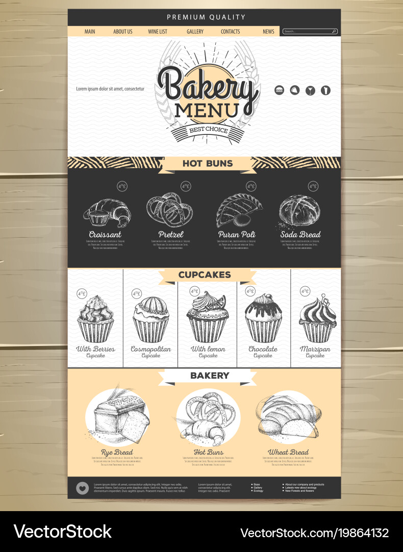 Bakery Menu Website Template vector image