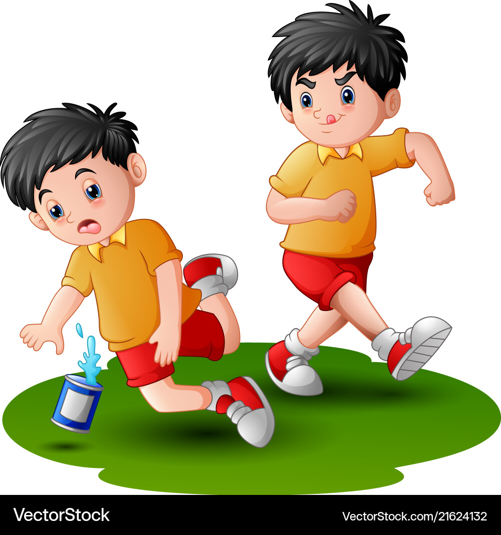 Cartoon boy kicking others Royalty Free Vector Image