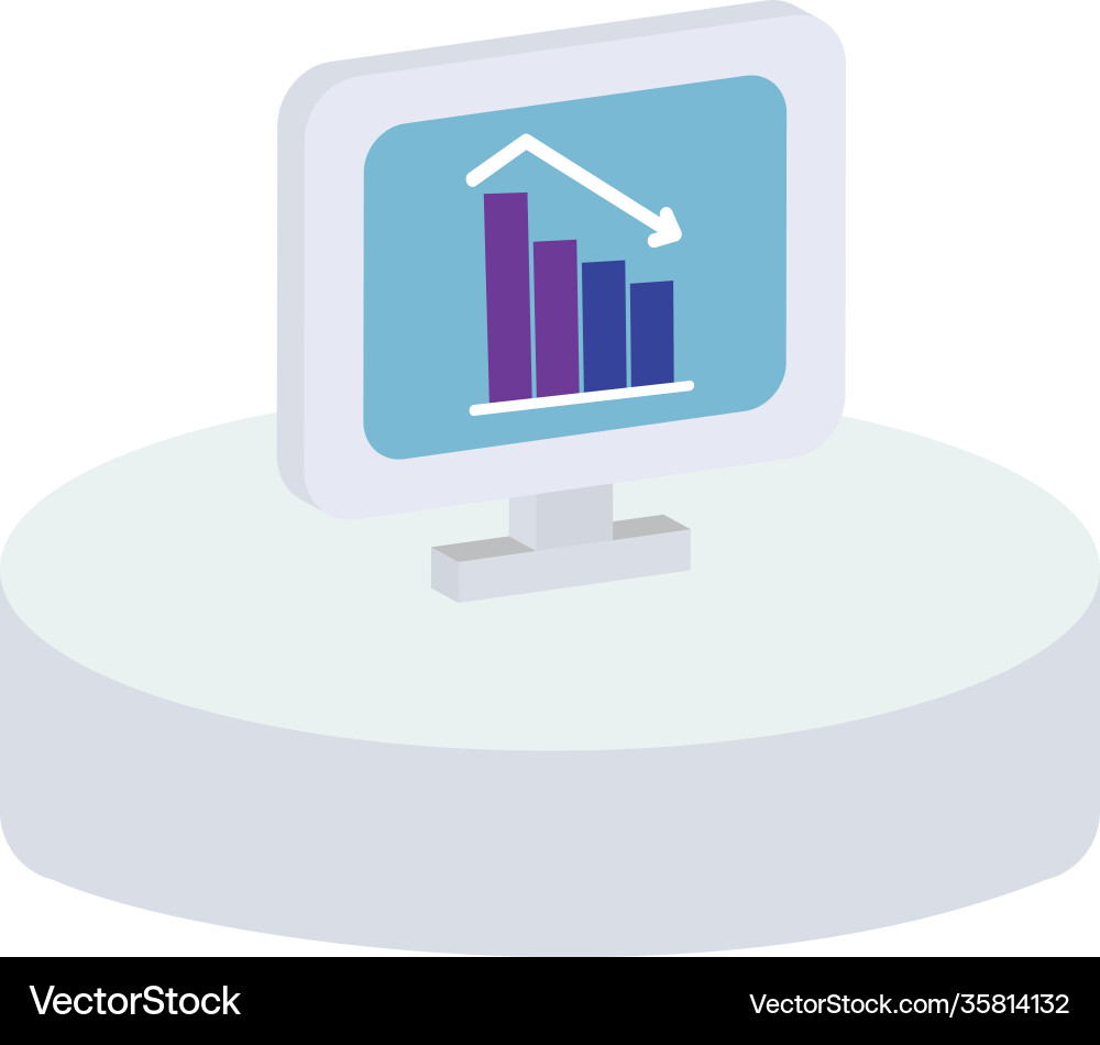Computer monitor on a round platform flat style vector image