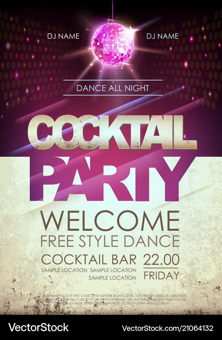 Disco ball background cocktail party poster vector image