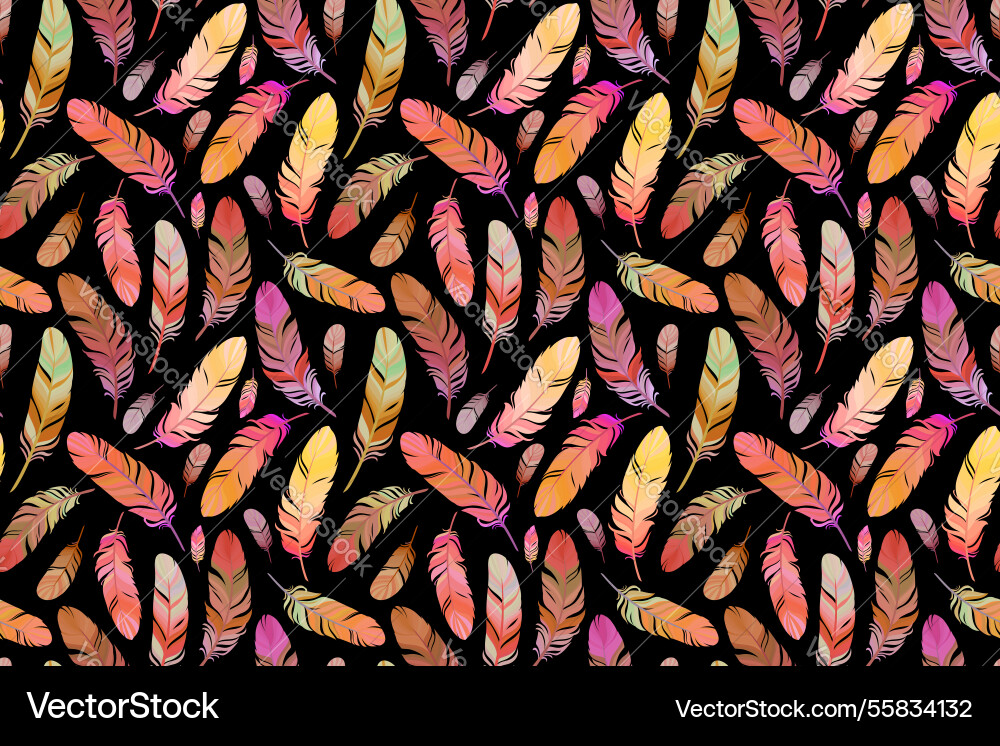 Feathers on black background seamless pattern Feathers on black background seamless pattern vector image