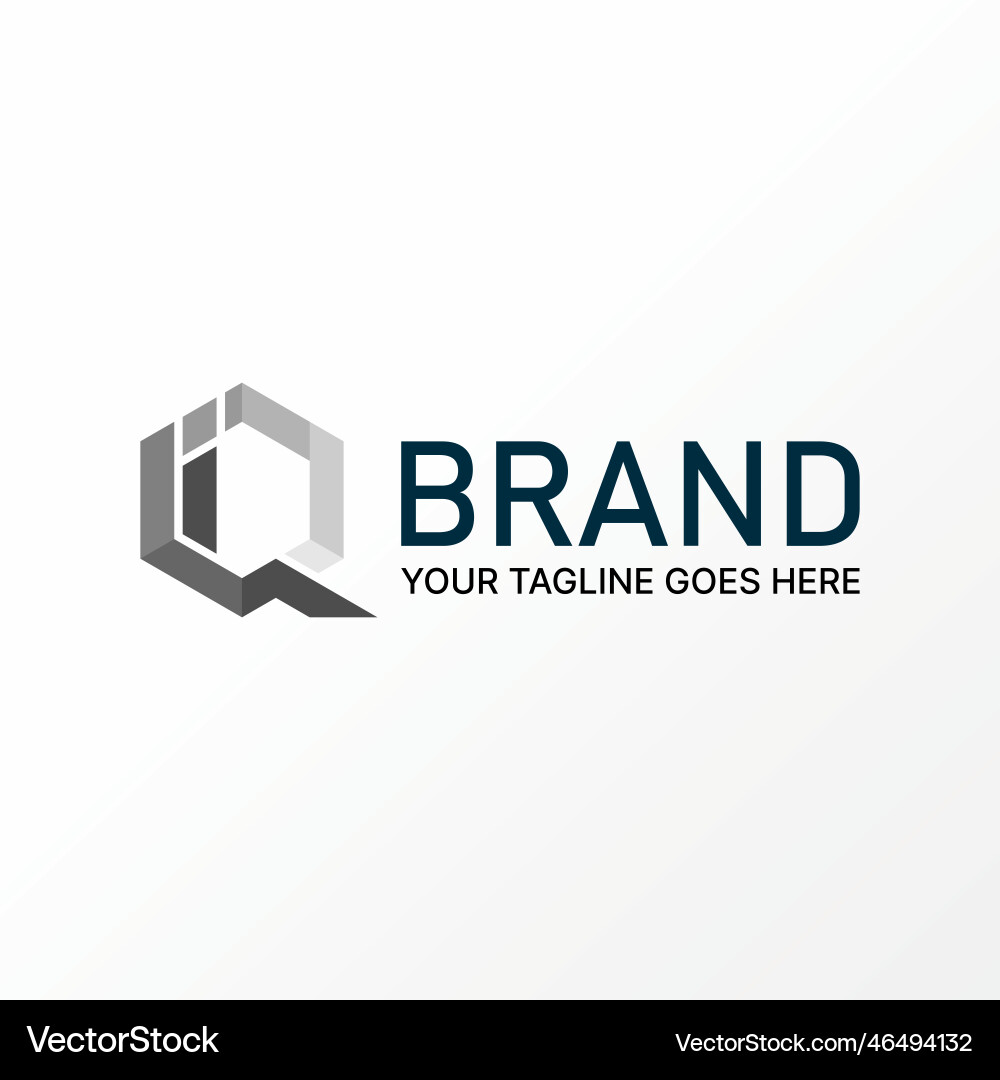Iq inside hexagon cutting font monogram tech Vector Image