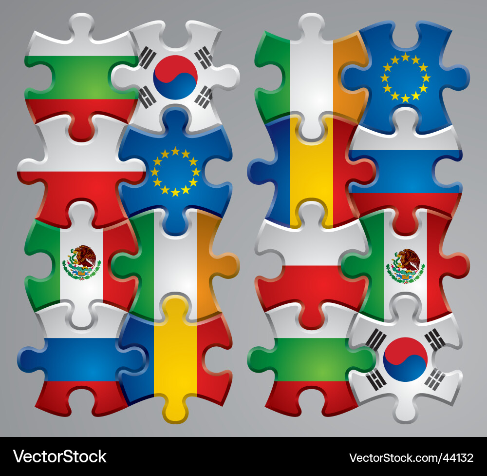Puzzle Flag Icons Set Vector Image