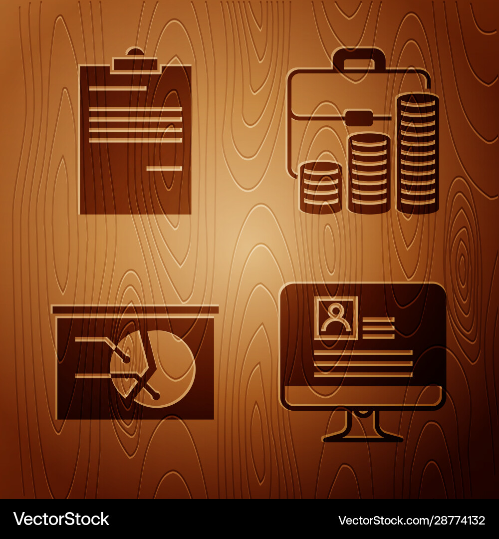 Set computer monitor with resume document board Set computer monitor with resume document board vector image