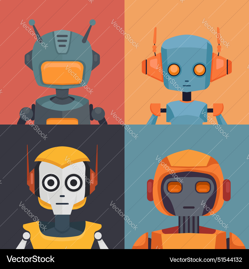 Set of portraits various robots Set of portraits various robots vector image