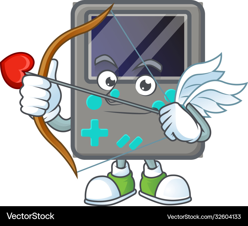 A lovely game console cupid with arrow and wings vector image