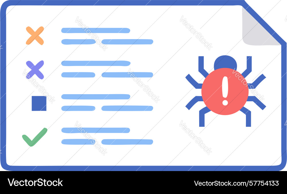 Bug resolution document icon for issue tracking vector image
