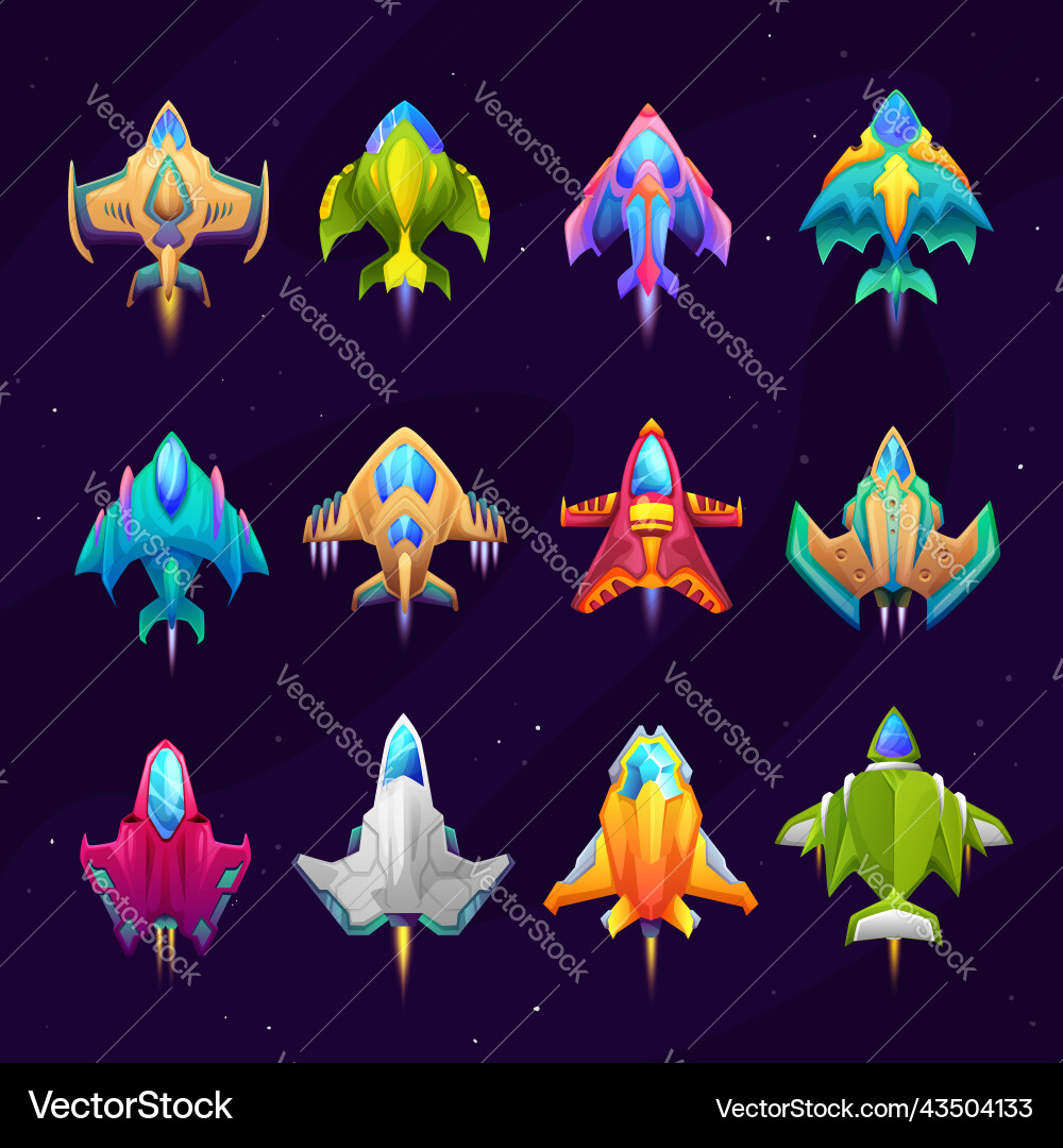 Cartoon starship spacecraft and spaceship icons vector image