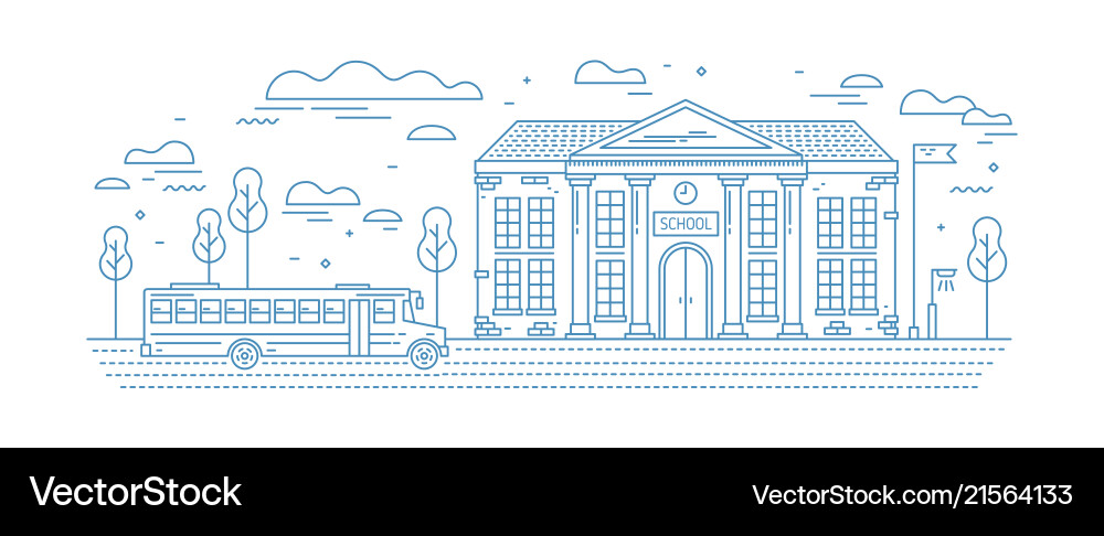 Classical school building with columns and bus Classical school building with columns and bus vector image