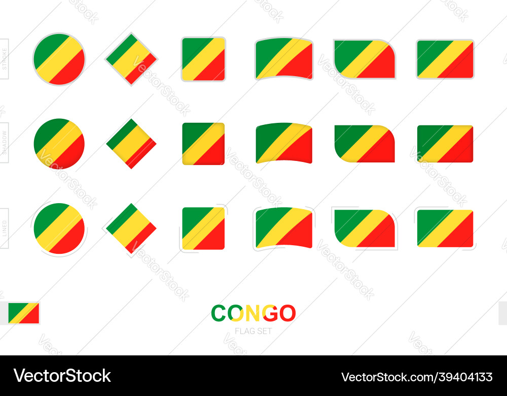 Congo flag set simple flags of with three Congo flag set simple flags of with three Vector Image