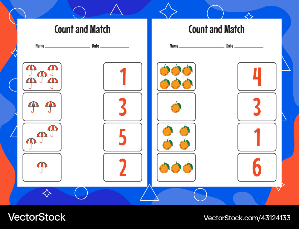 Count and match with the correct number matching Count and match with the correct number matching Vector Image