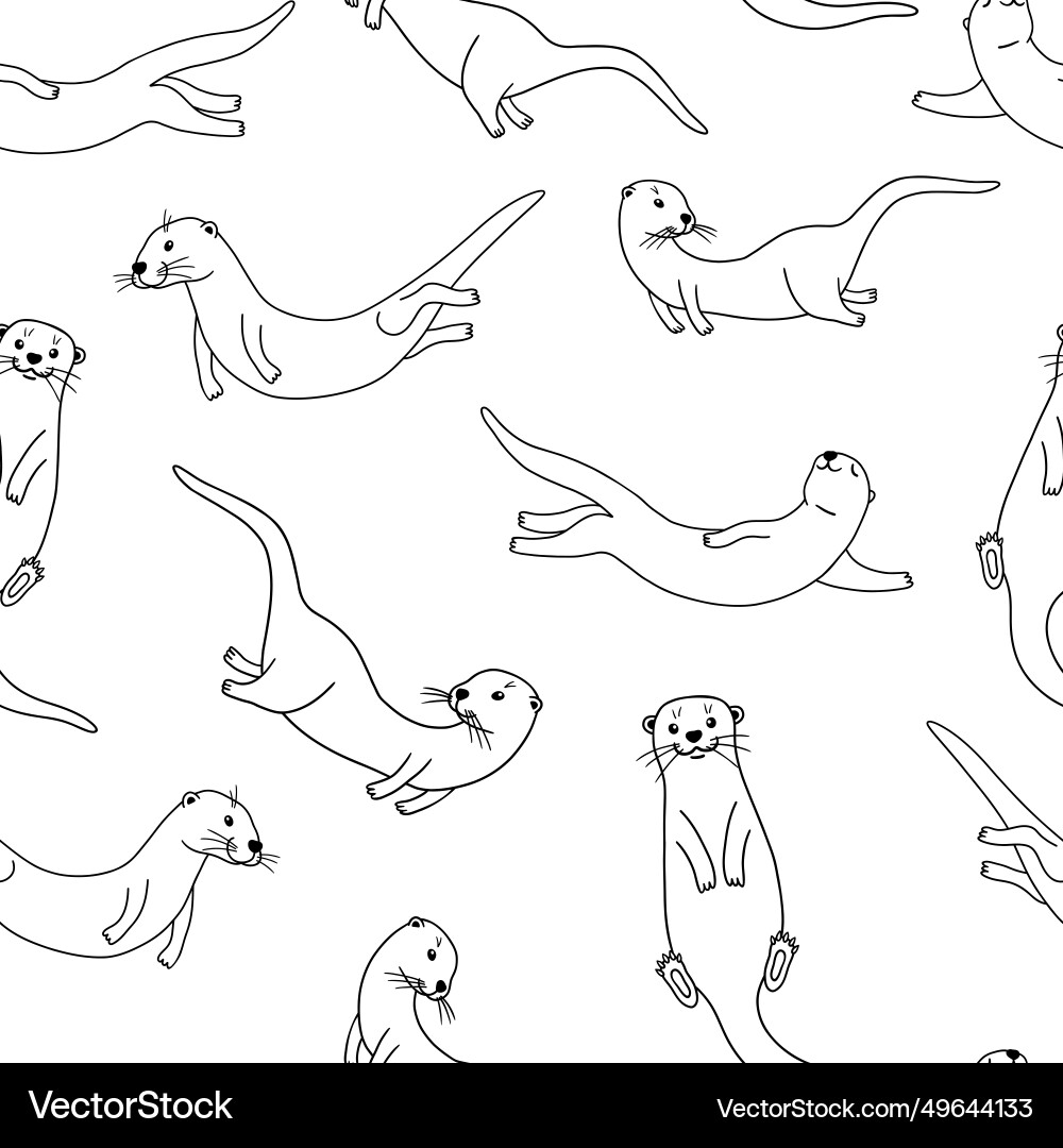 Cute otters in different actions outline Cute otters in different actions outline vector image