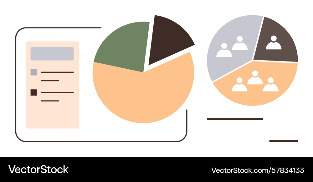Data analysis with pie charts and team Data analysis with pie charts and team Vector Image