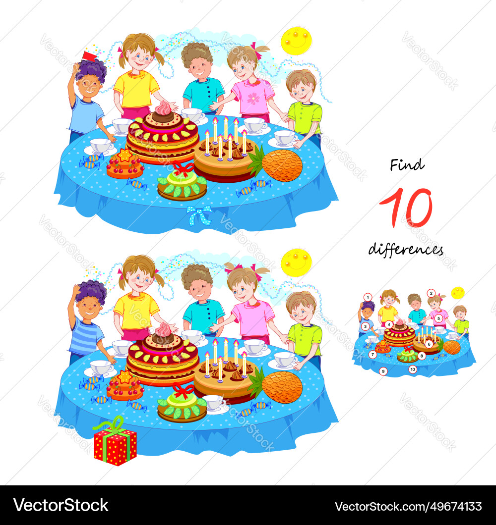 Find 10 differences logic puzzle game Find 10 differences logic puzzle game vector image