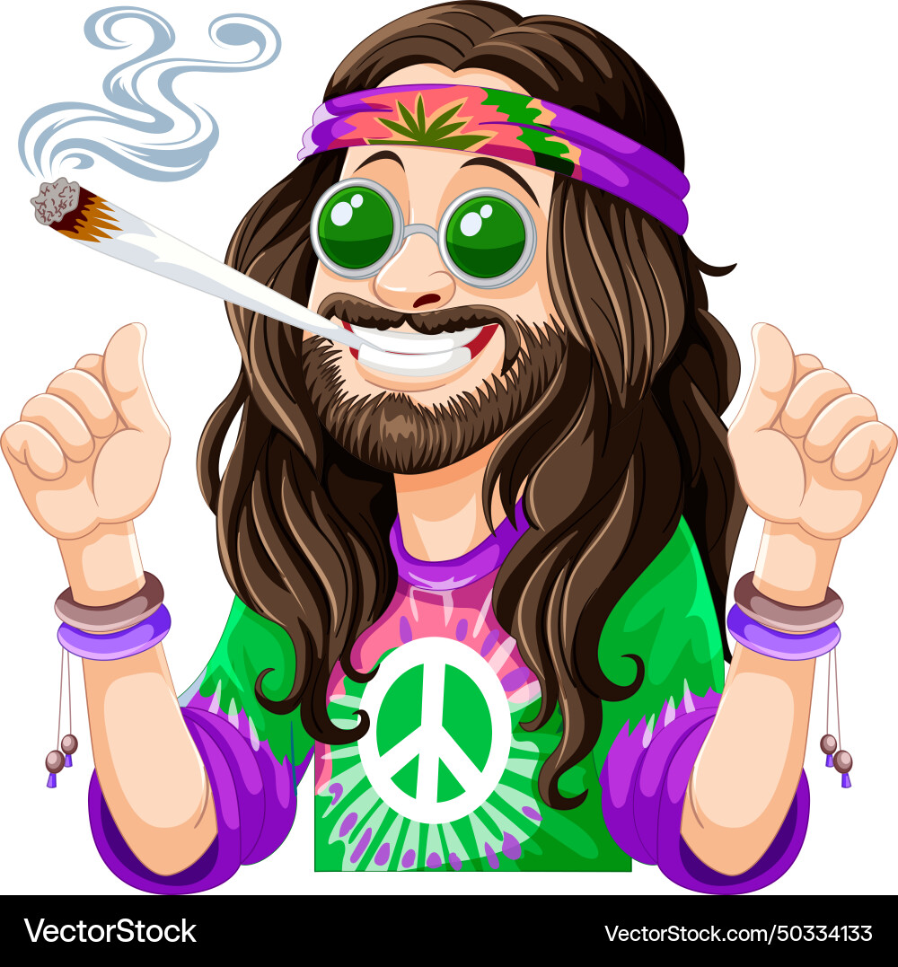 Hippie cartoon character promoting peace and love Hippie cartoon character promoting peace and love vector image
