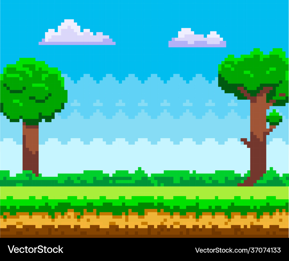 Pixel-game background pixel art game scene Pixel-game background pixel art game scene vector image