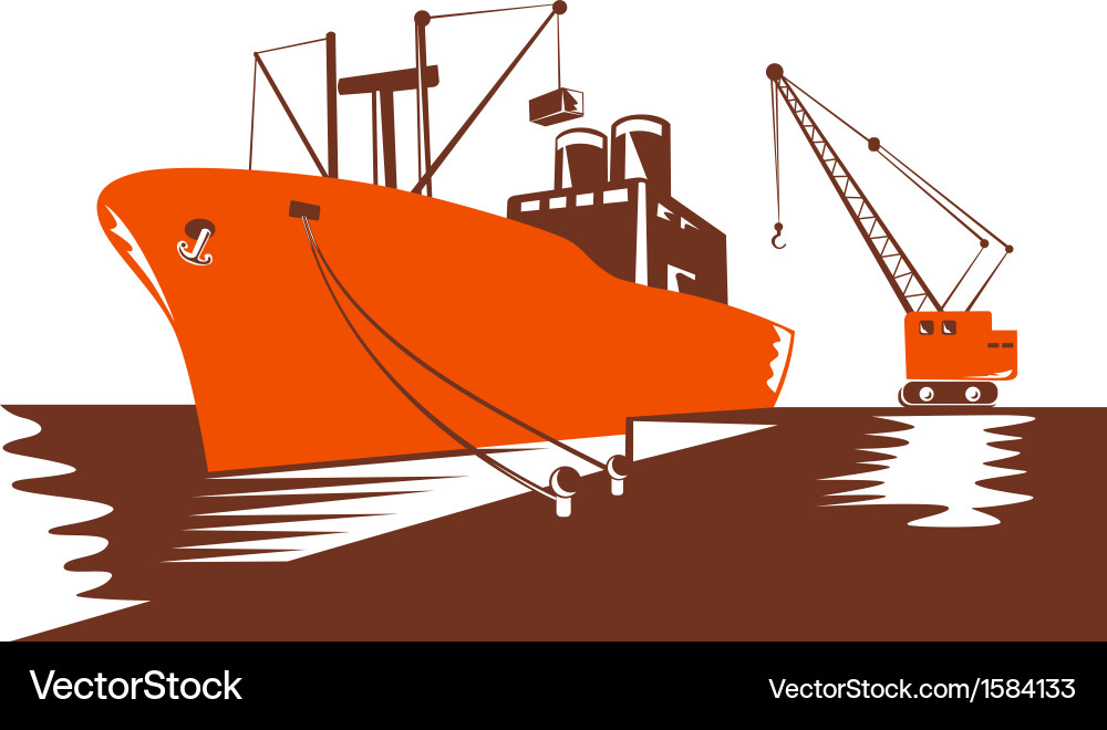 Retro Cargo Ship with Crane vector image