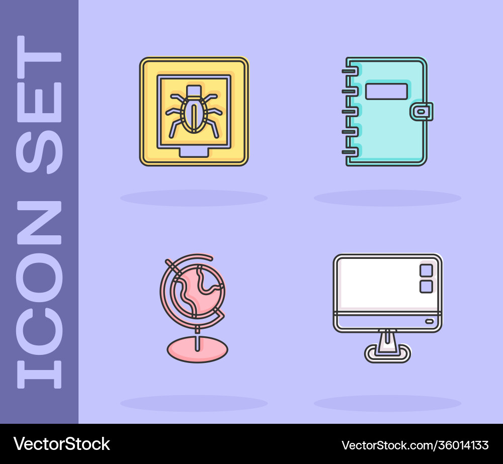Set computer monitor screen insects in a frame Set computer monitor screen insects in a frame vector image