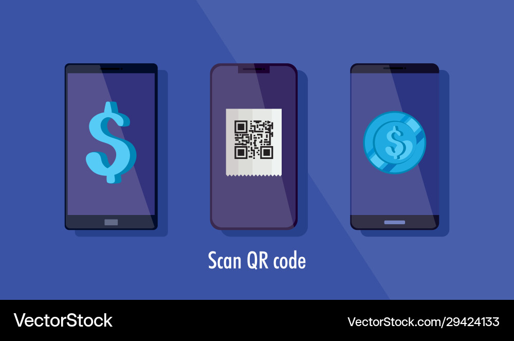 Set smartphones with scan code qr and icons Vector Image