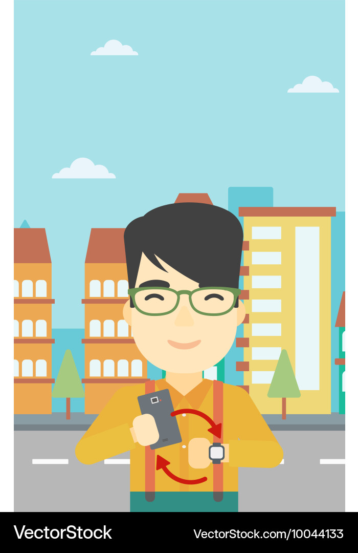 Synchronization between smartwatch and smartphone vector image