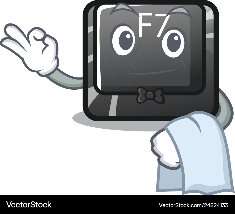 Waiter f7 button installed in computer cartoon vector image