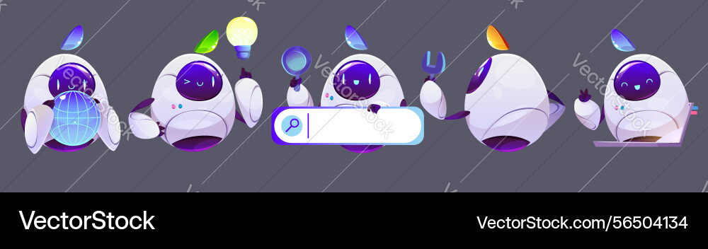 AI Robot Assistant Set - Tech & Innovation Vector Image