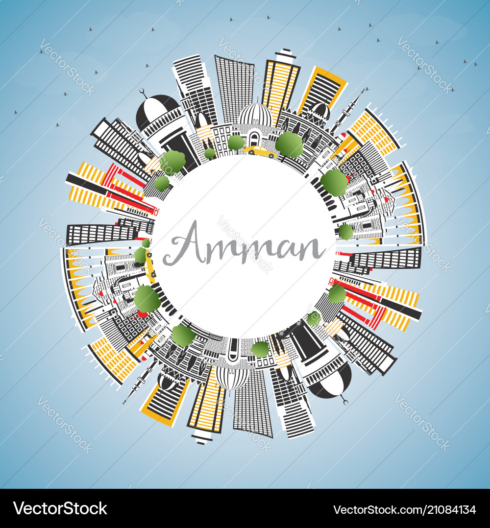 Amman jordan Skyline mit farbigen Gebäuden blau Amman jordan Skyline mit farbigen Gebäuden blau vektorbild
