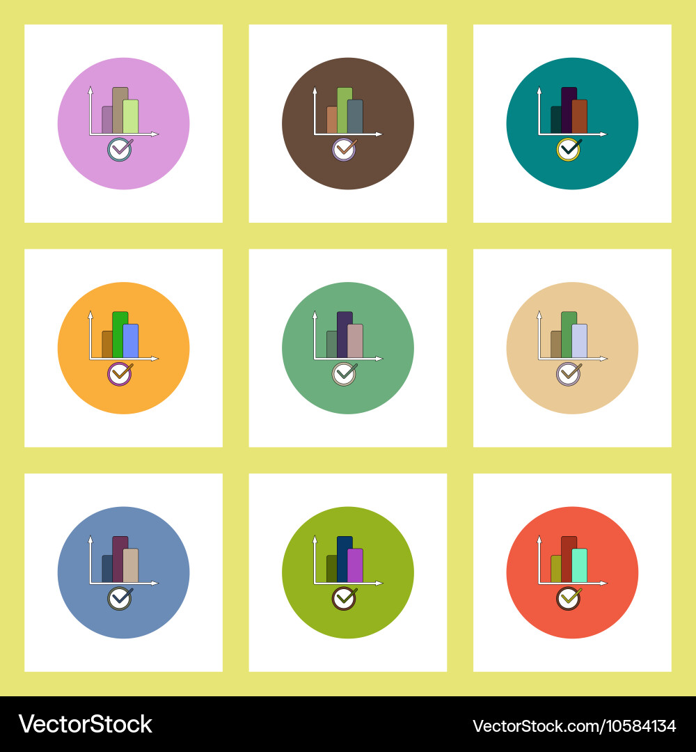 Flat icons set of column chart and check mark vector image