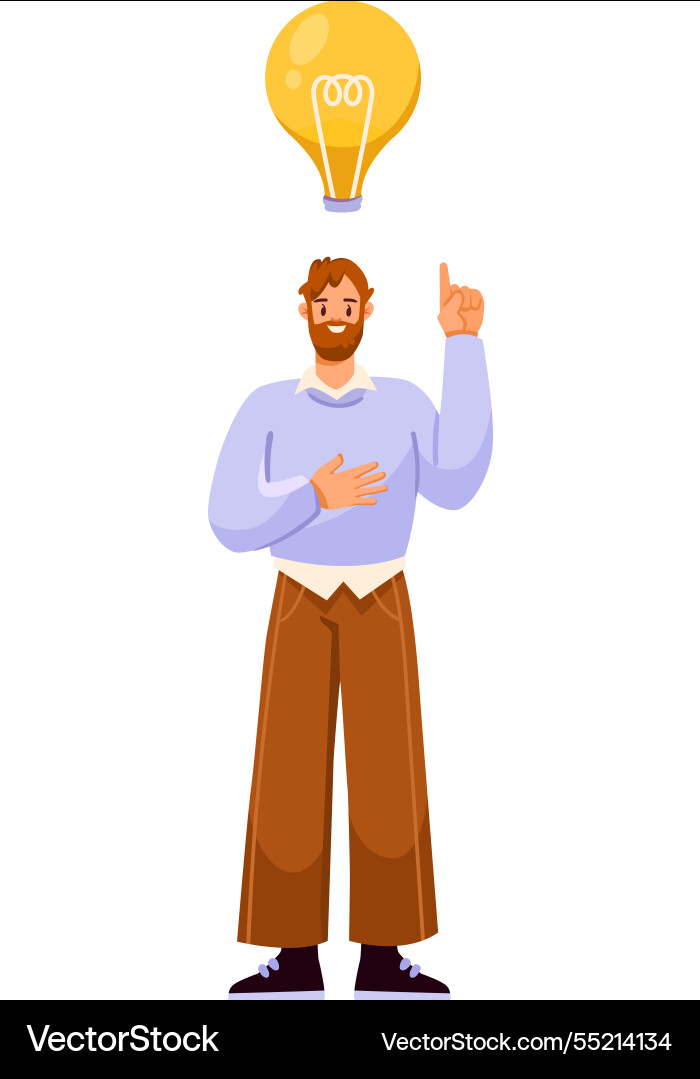 Man team member character with lightbulb Man team member character with lightbulb Vector Image