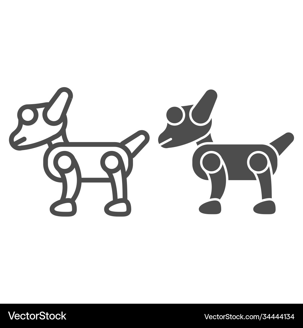 Mechanical robot dog line and solid icon Mechanical robot dog line and solid icon vector image