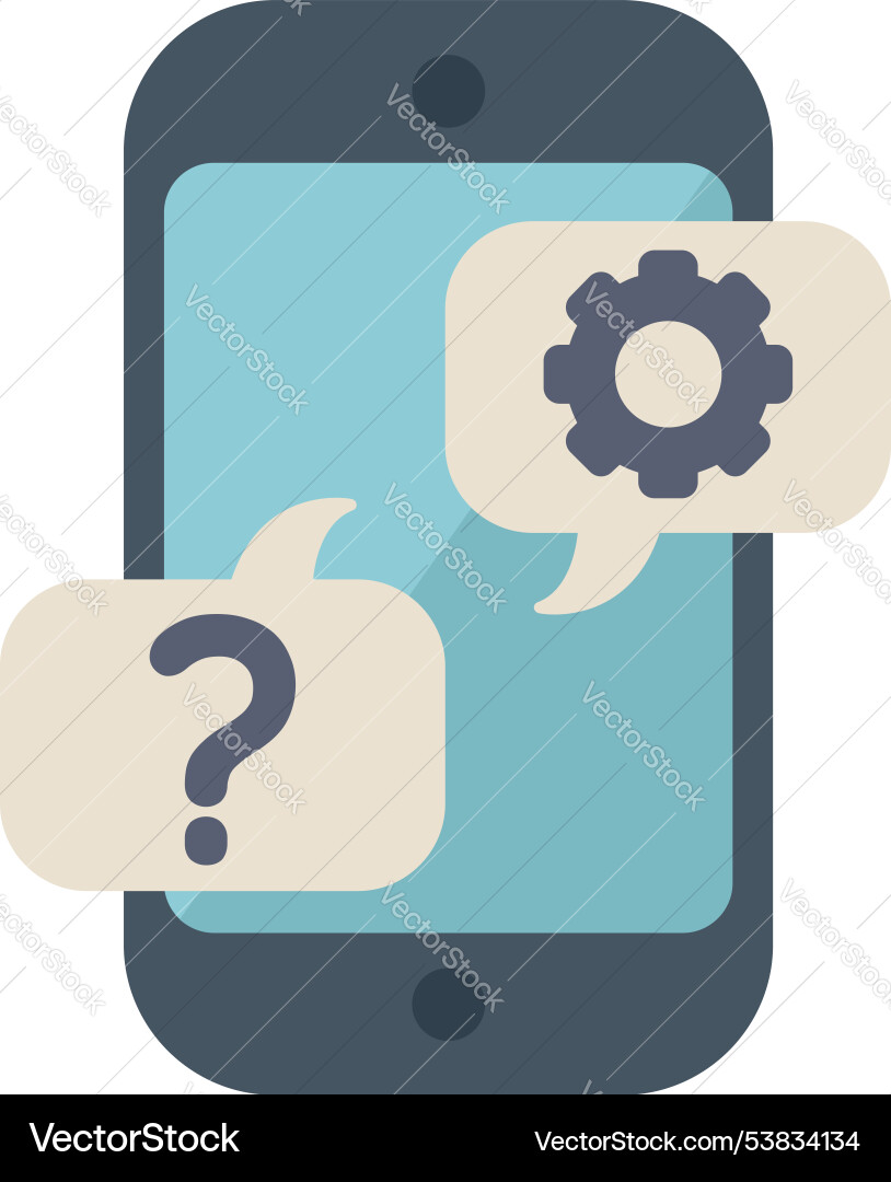 Mobile phone showing question and settings speech Mobile phone showing question and settings speech vector image