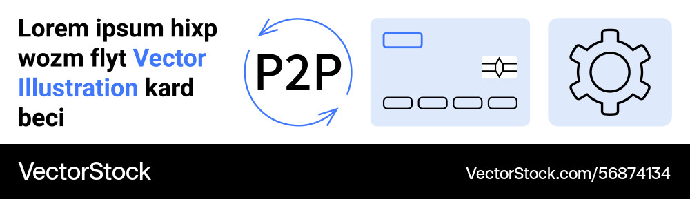 Peer-to-peer concept with ui elements and gear Peer-to-peer concept with ui elements and gear Vector Image