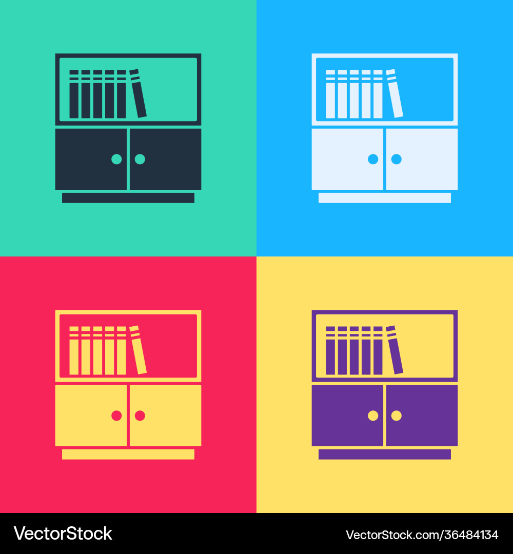 Pop art library bookshelf icon isolated on color Pop art library bookshelf icon isolated on color Vector Image
