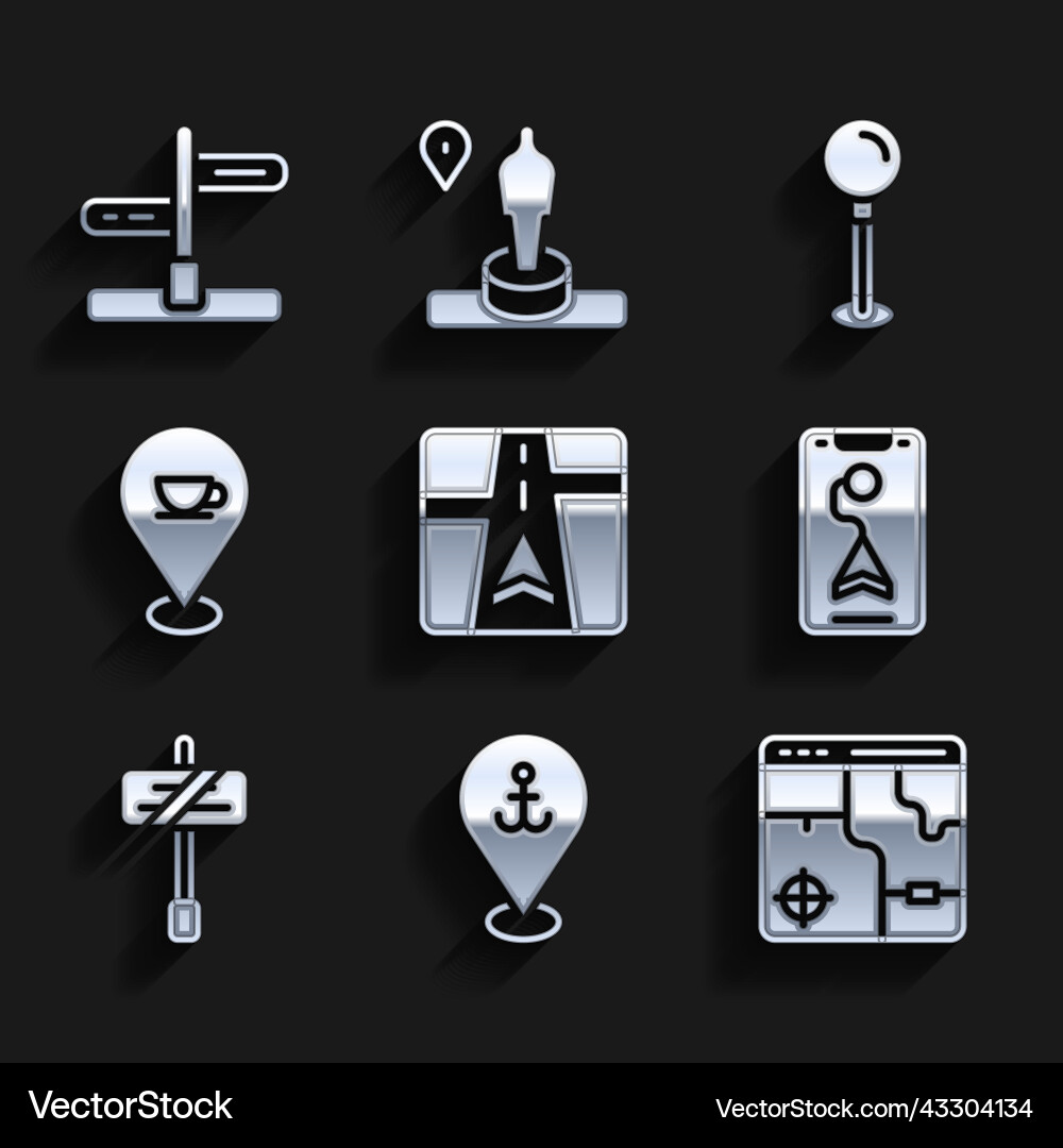 Set gps device with map location anchor Set gps device with map location anchor vector image