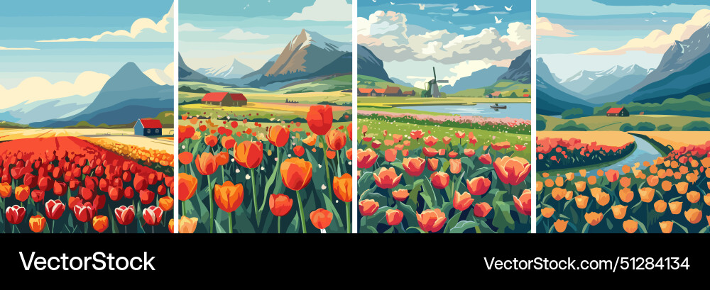 Spring background dutch landscape Royalty Free Vector Image