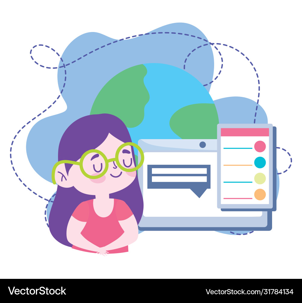 Student Using Computer for Online Learning vector image