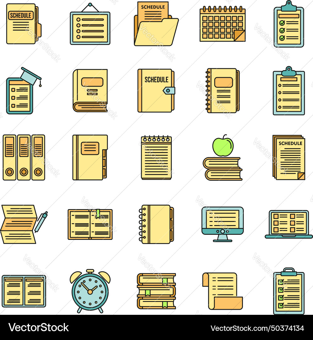 Syllabus week icons set color line Syllabus week icons set color line vector image