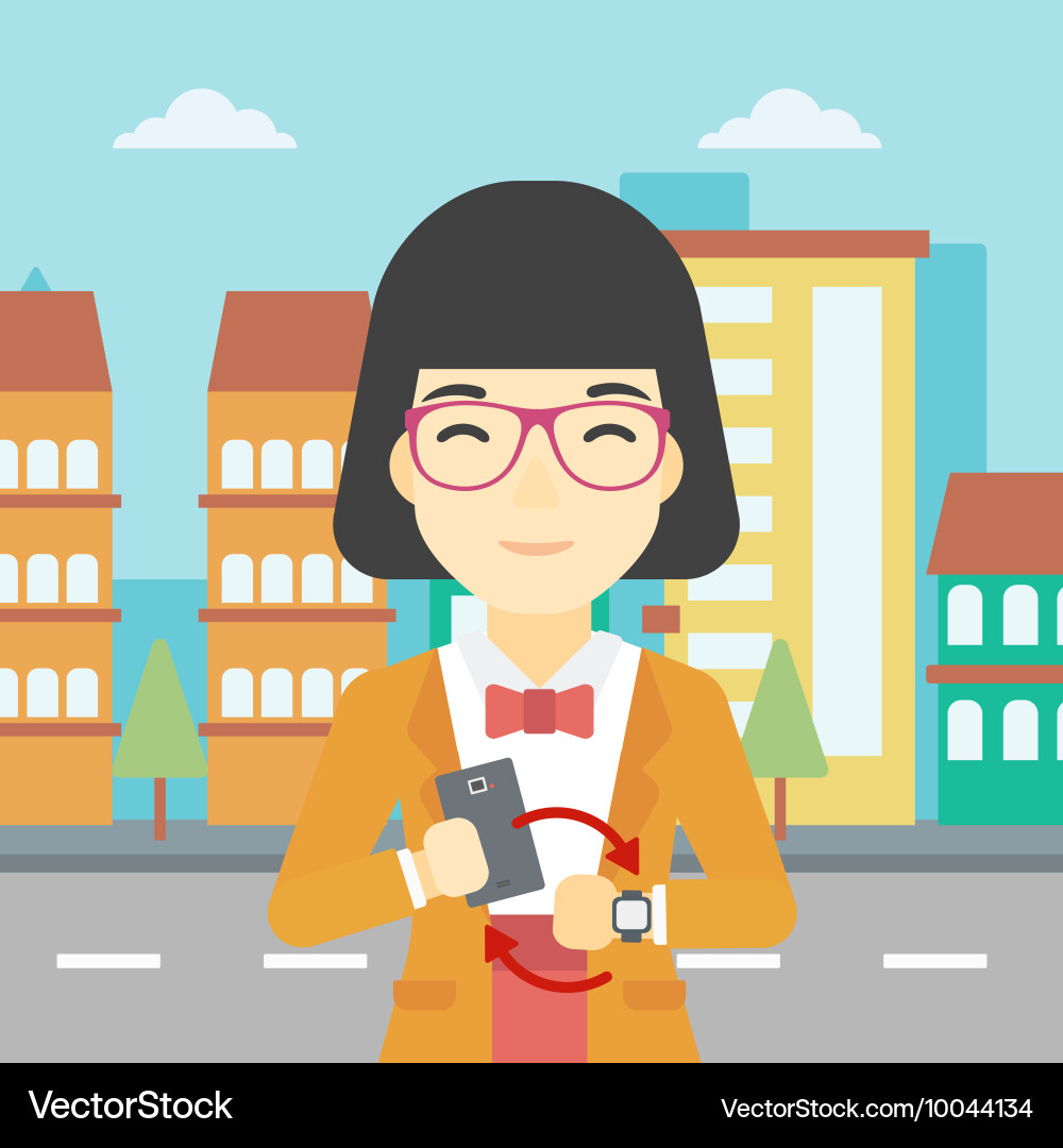 Synchronization between smartwatch and smartphone vector image