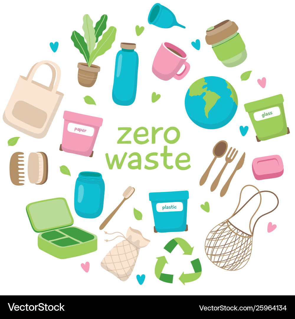 Zero waste concept with different Zero waste concept with different vector image