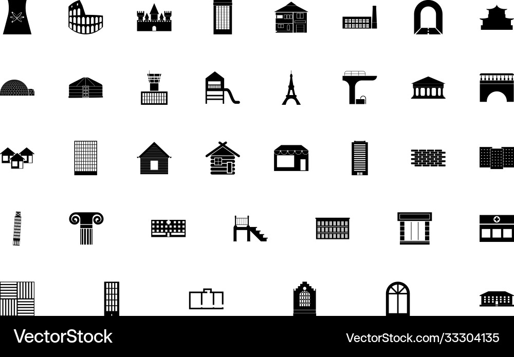 Architecture black color set solid style image Architecture black color set solid style image Vector Image