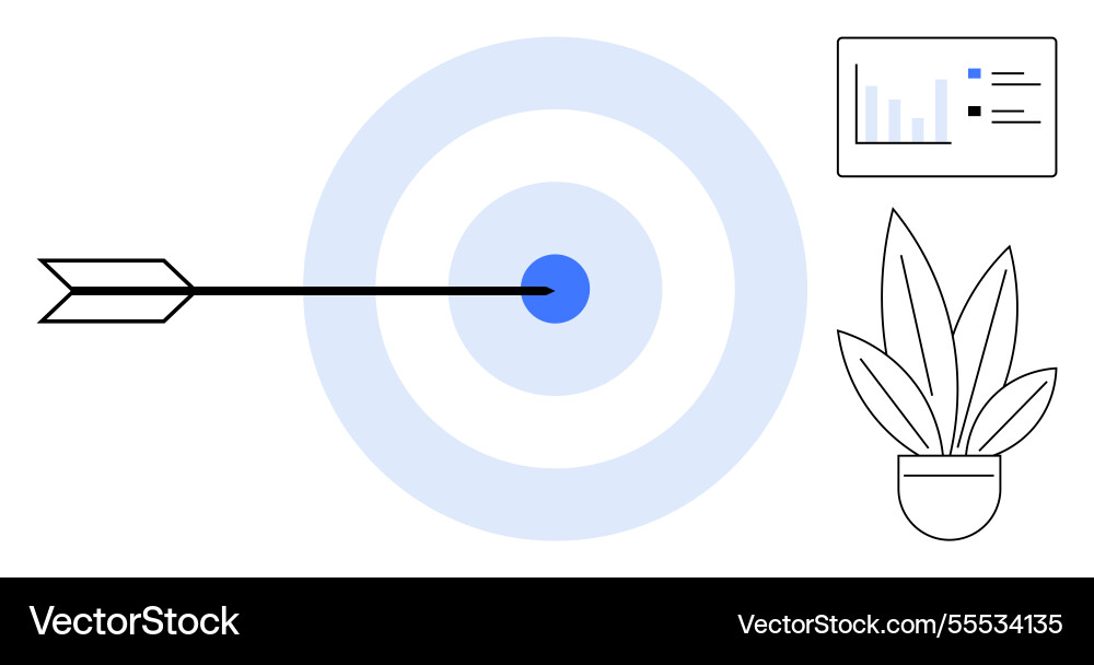 Arrow hitting bullseye in target with data chart Vector Image