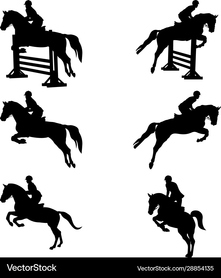 Equestrian Sport Set - Riders & Horses Vector Image