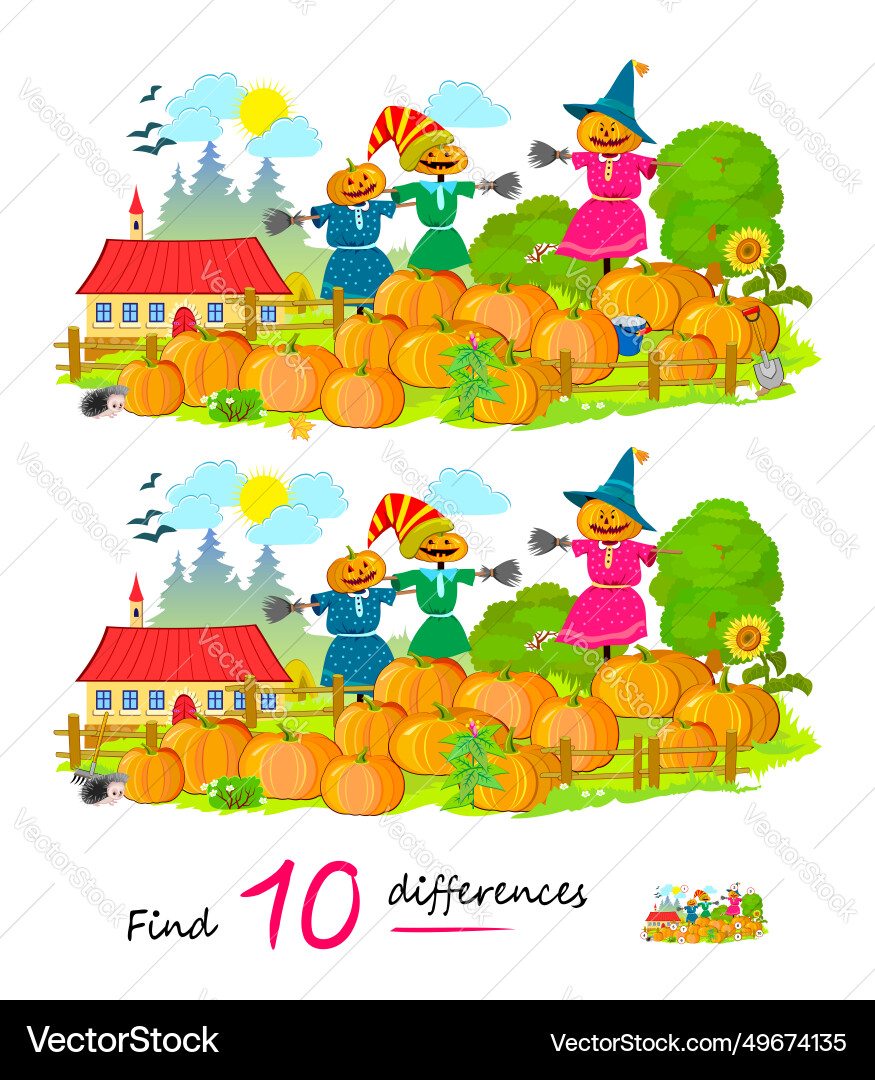 Find 10 Differences: Scarecrow Game Vector Image