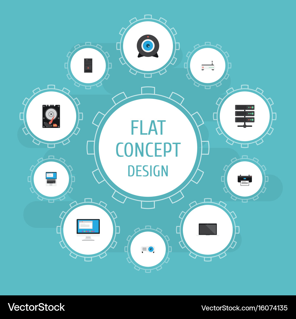 Flat icons display router system unit and other Vector Image