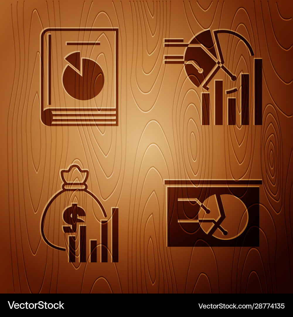 Set board with graph chart user manual money bag Set board with graph chart user manual money bag Vector Image